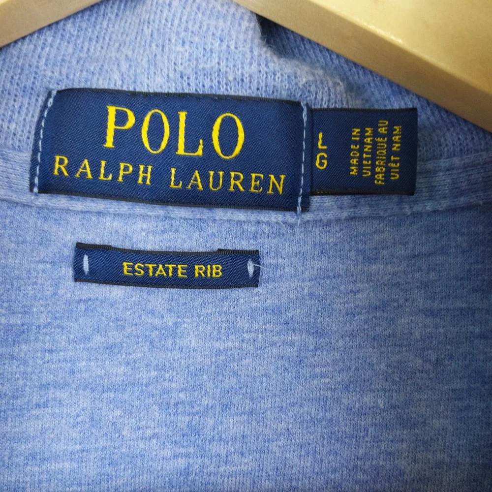Polo Ralph Lauren Estate-Rib Quarter-Zip Blue Heather Pullover Sweater Men Large